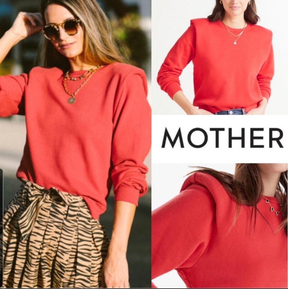 MOTHER The Push and Shove Sweatshirt Size Medium New Year's Red